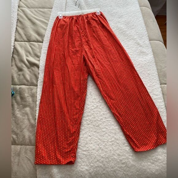 Vintage Homemade Red Flower Pattern Lounge Flowy Pants Size M/L - Picture 1 of 8